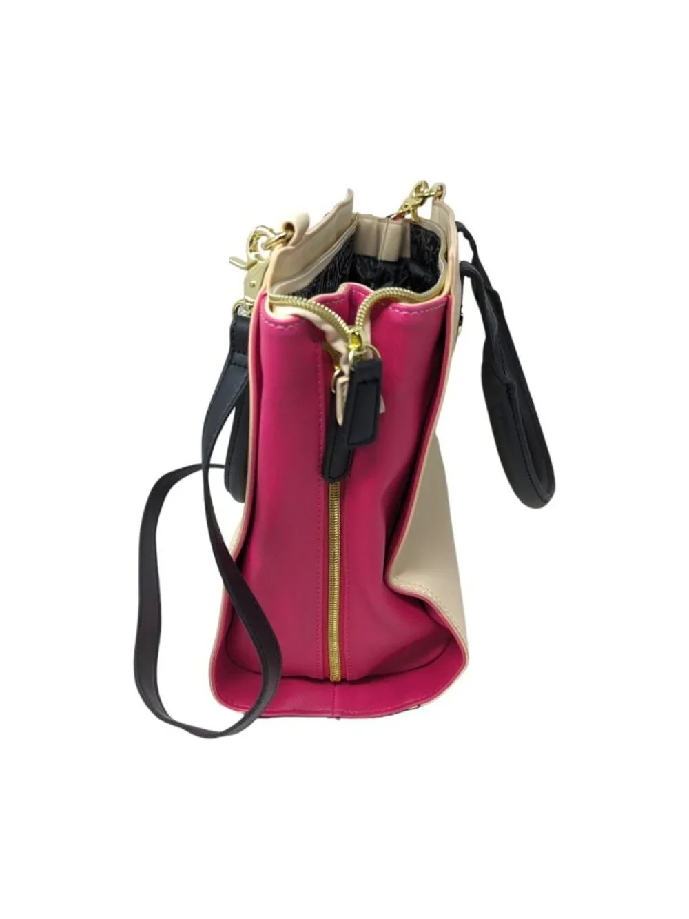 Betsey Johnson Beige Cream Pink Black Gold Handbag Satchel Crossbody Bag